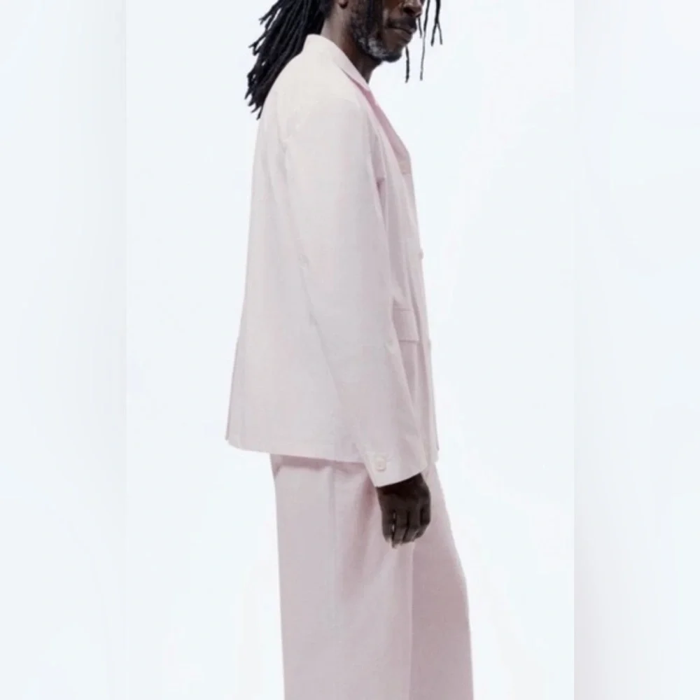 NEW Zara Mens Pastel Pink Poplin Suit Jacket